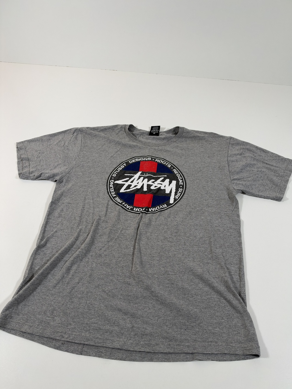 VTG Stussy Shirt Mens Medium Gray Roots Reggae Circle Logo Graphic Tee Skate